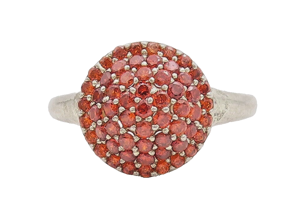 925 Sterling Silver Vintage Ring Domed Beaded Small Red CZ Inlay  Sz 6  RG28681