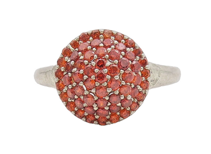 925 Sterling Silver Vintage Ring Domed Beaded Small Red CZ Inlay  Sz 6  RG28681