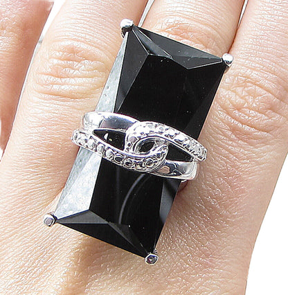 925 Sterling Silver  Faceted Hematite Wrapped Solitaire Ring Sz 7  RG1958
