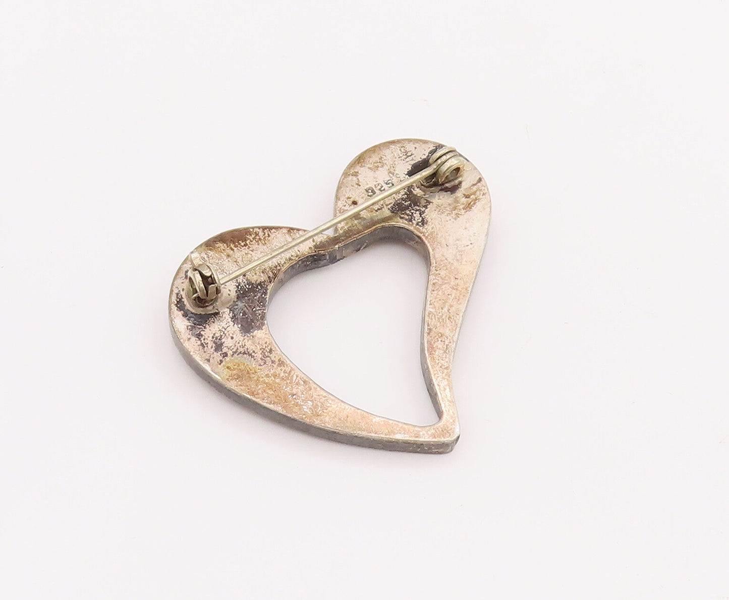925 Sterling Silver Vintage Brooch Pin Designer Heart With Dried Flowers BP11027