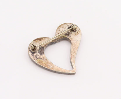 925 Sterling Silver Vintage Brooch Pin Designer Heart With Dried Flowers BP11027