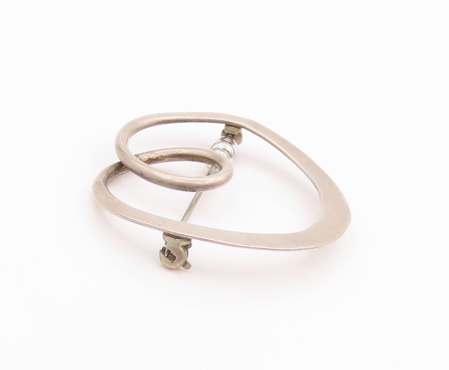 925 Sterling Silver Vintage Brooch Designer Looped Double Ring  BP11745