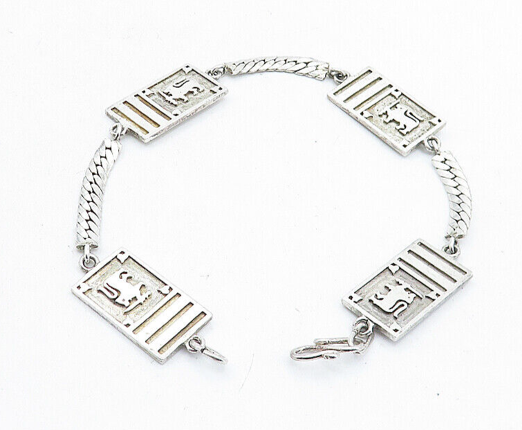 925 Sterling Silver  Vintage Embossed Detail Snake Link Chain Bracelet  BT1978