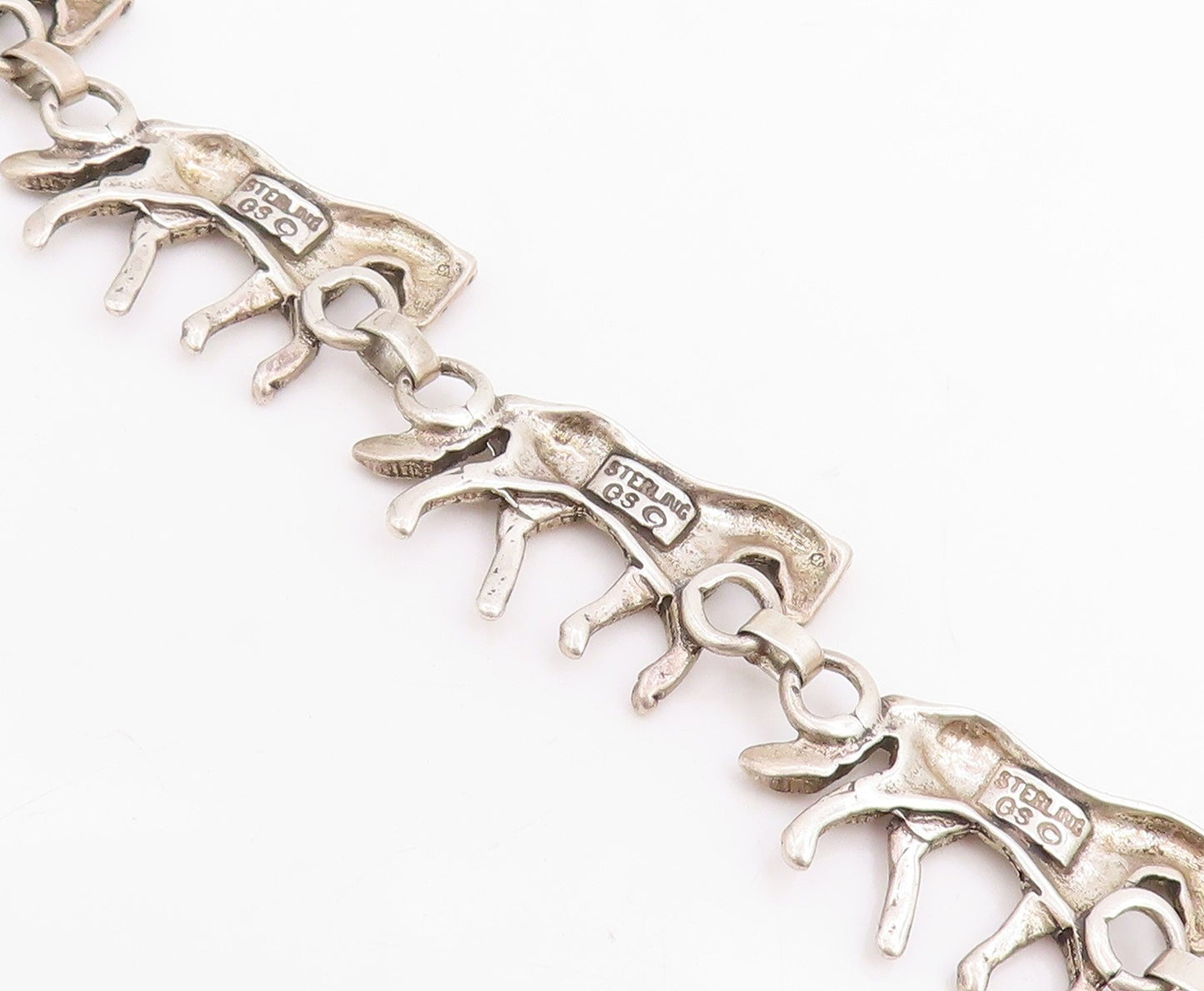 925 Sterling Silver Vintage Bracelet GLENN SANDOVAL NAVAJO Horse Link  BT11830
