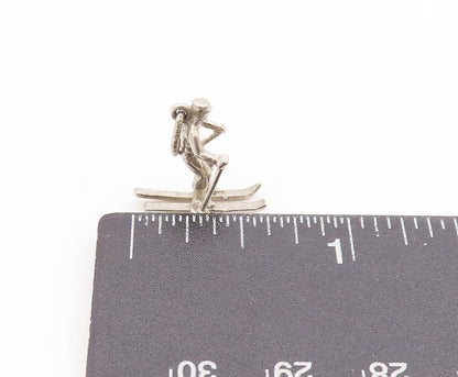 925 Sterling Silver Vintage Pendant Snow Skiing Man Winter Sport Charm  PT25109