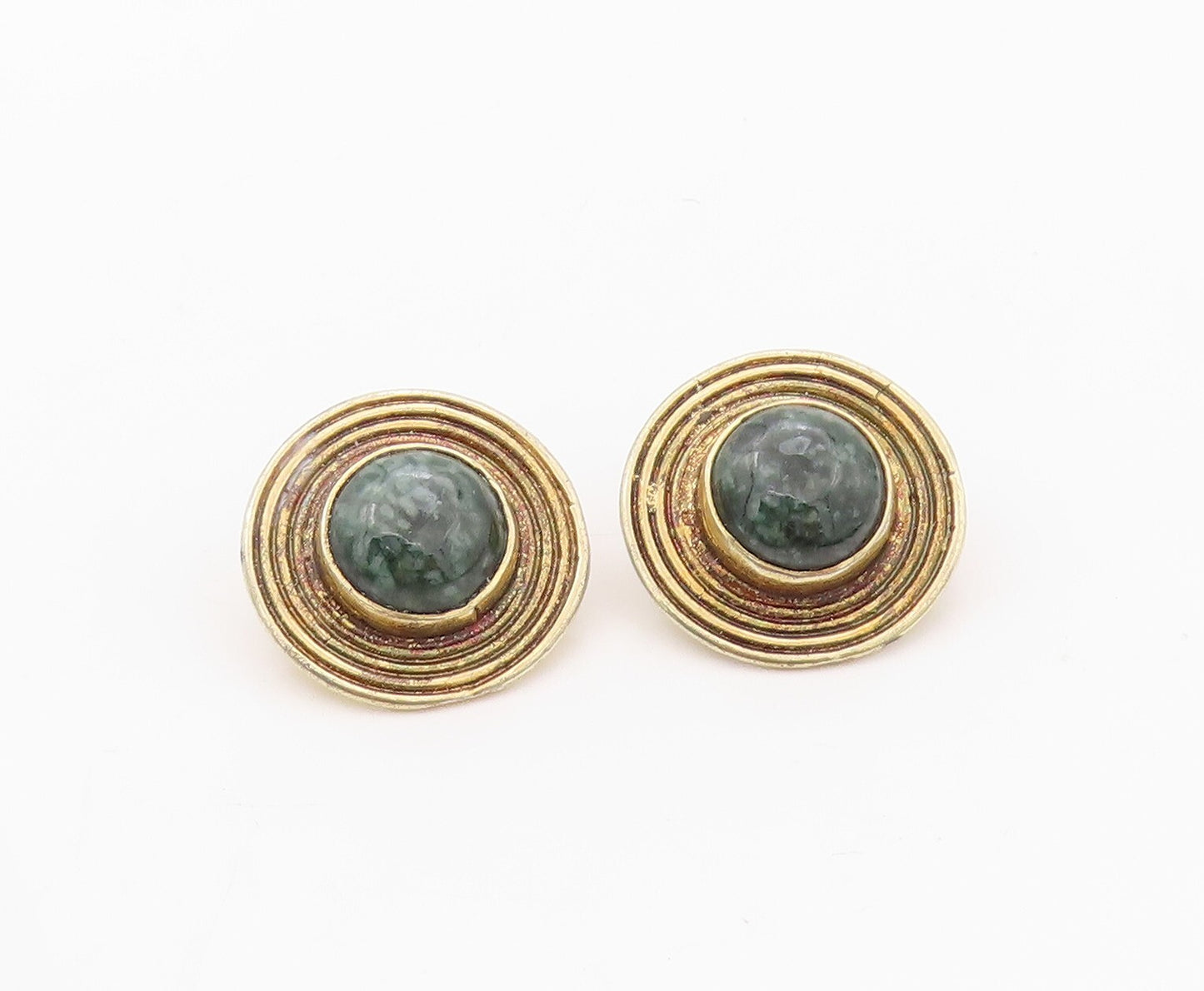 925 Sterling Silver Vintage Earrings Gold Plated Gemstone Halo Grooved   EG13440