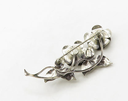 BEAU 925 Sterling Silver  Vintage Shiny Rose Flowers Brooch Pin  BP6389