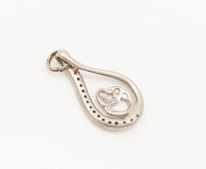 925 Sterling Silver Vintage Pendant Mom Child Love Diamonds Musical Note PT22605