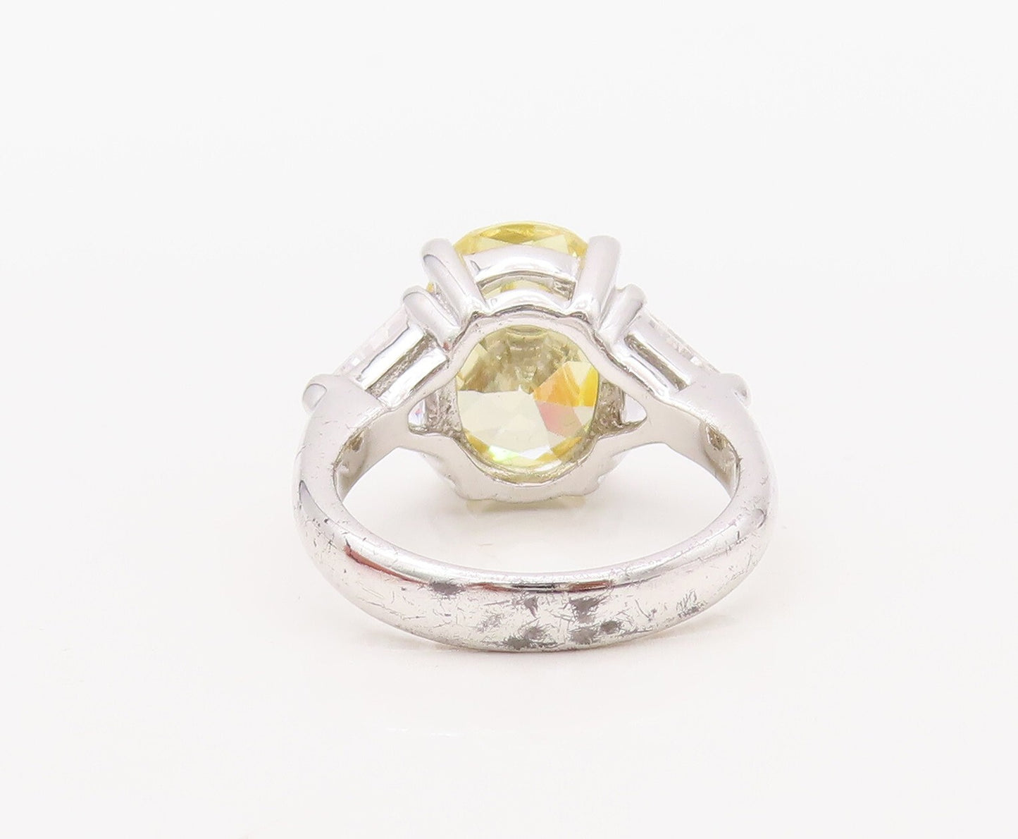 925 Sterling Silver Vintage Ring Oval Cut Citrine & Triangle Cut CZ Sz 7 RG30645