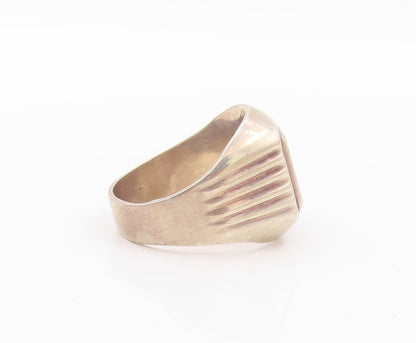 925 Sterling Silver Vintage Ring Modernist Grooved Signet Design  SZ 10  RG32304