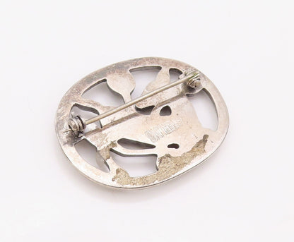 925 Sterling Silver Vintage Brooch Pin Deer Running In Forest  BP11179