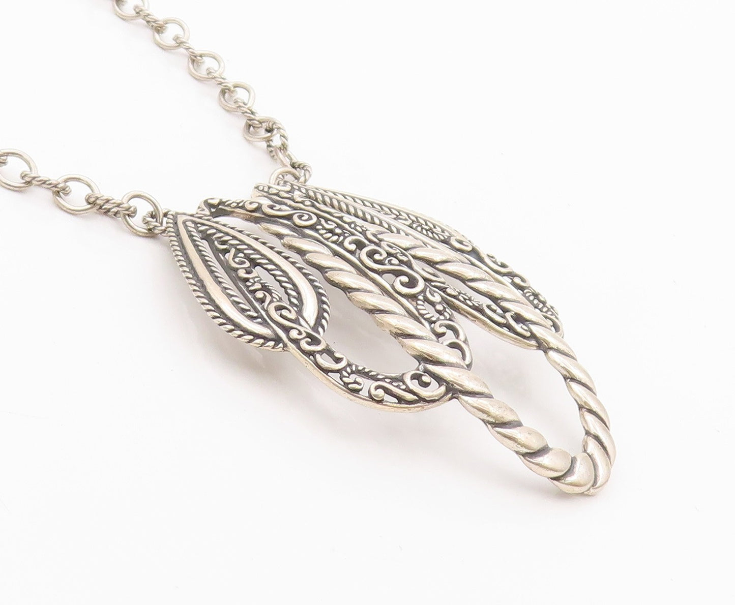 925 Sterling Silver Vintage Necklace CAROLYN POLLACK Swirly Designer Cut  NE4504
