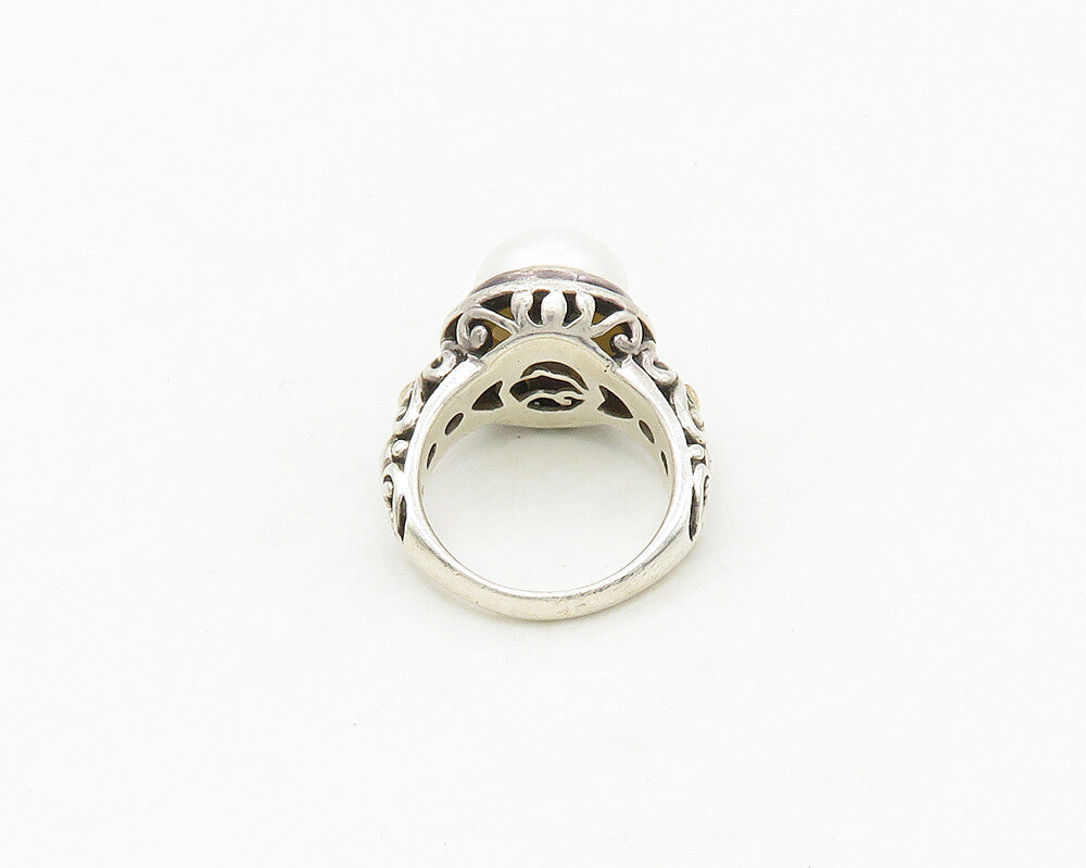 EFFY 925 Silver & 18K GOLD  Pearl Dome Love Heart Cocktail Ring Sz 8  RG17402