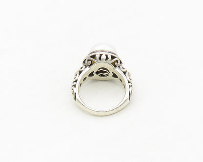 EFFY 925 Silver & 18K GOLD  Pearl Dome Love Heart Cocktail Ring Sz 8  RG17402