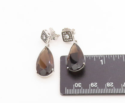 925 Sterling Silver Vintage Earrings Classic Smoky Quartz & CZ Teardrop  EG14350