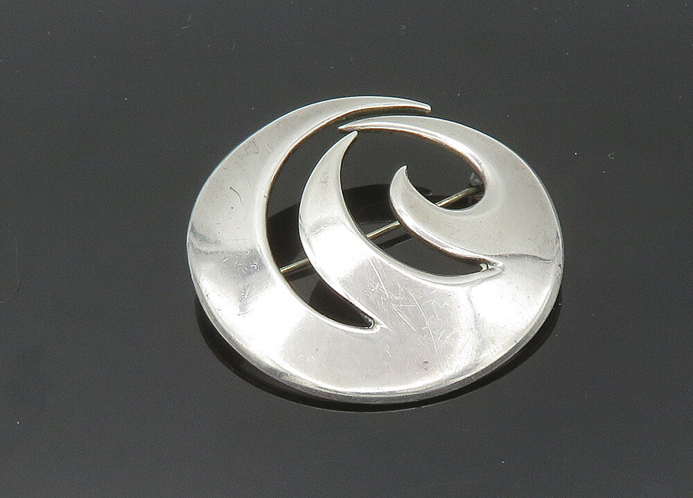RA & LA DENMARK 925 Silver  Vintage Shiny Round Design Brooch Pin  BP8086