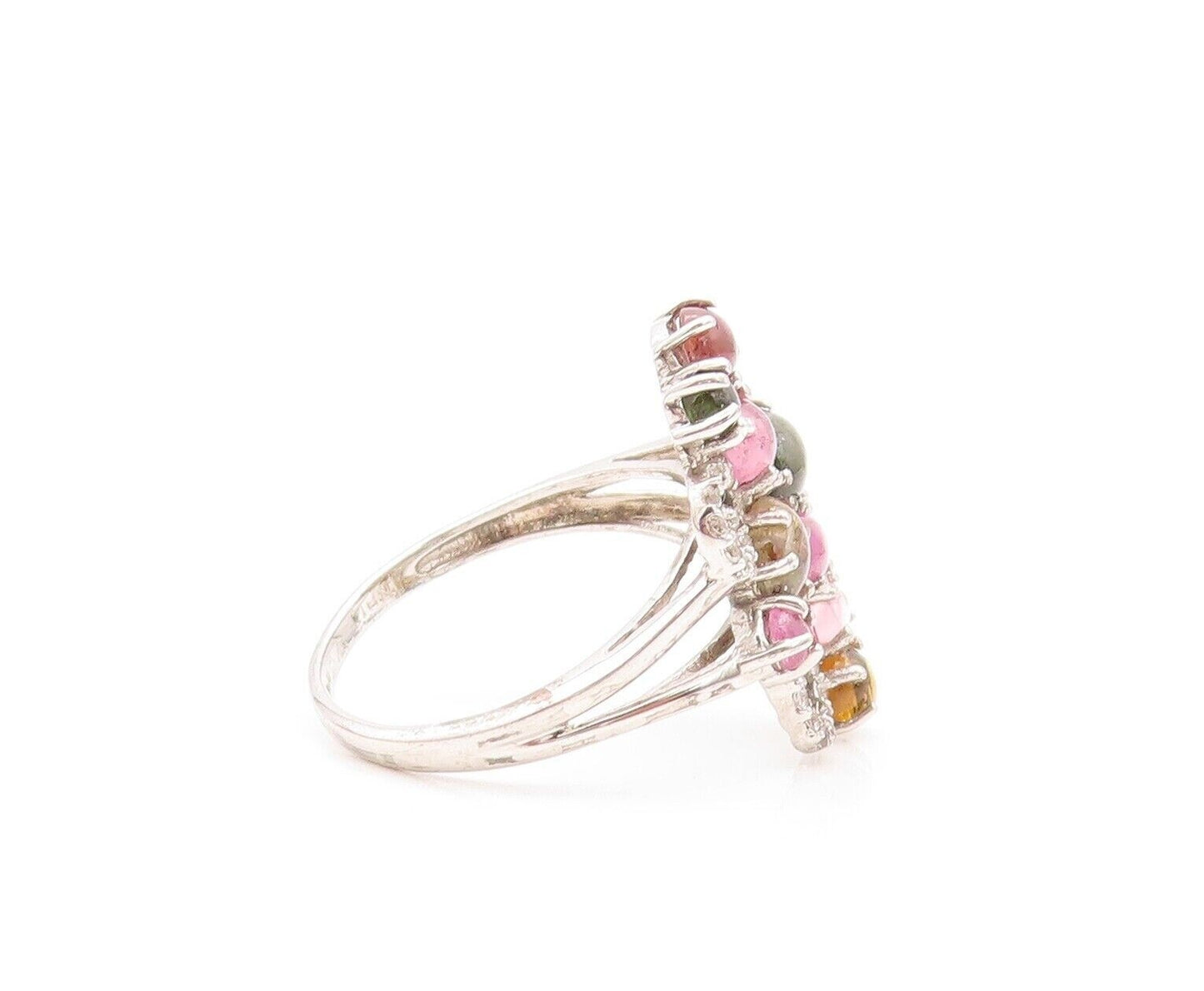 925 Sterling Silver Vintage Ring Cabochon Gemstones Floral Inlay  Sz 9  RG30011