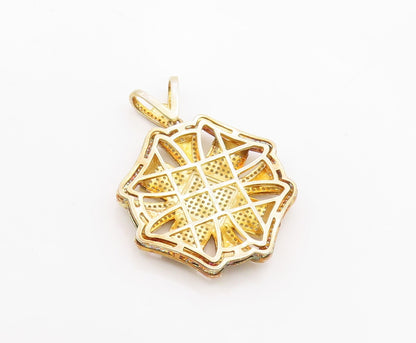 925 Sterling Silver  Vintage Cubic Zirconia Gold Plated Floral Pendant PT18688