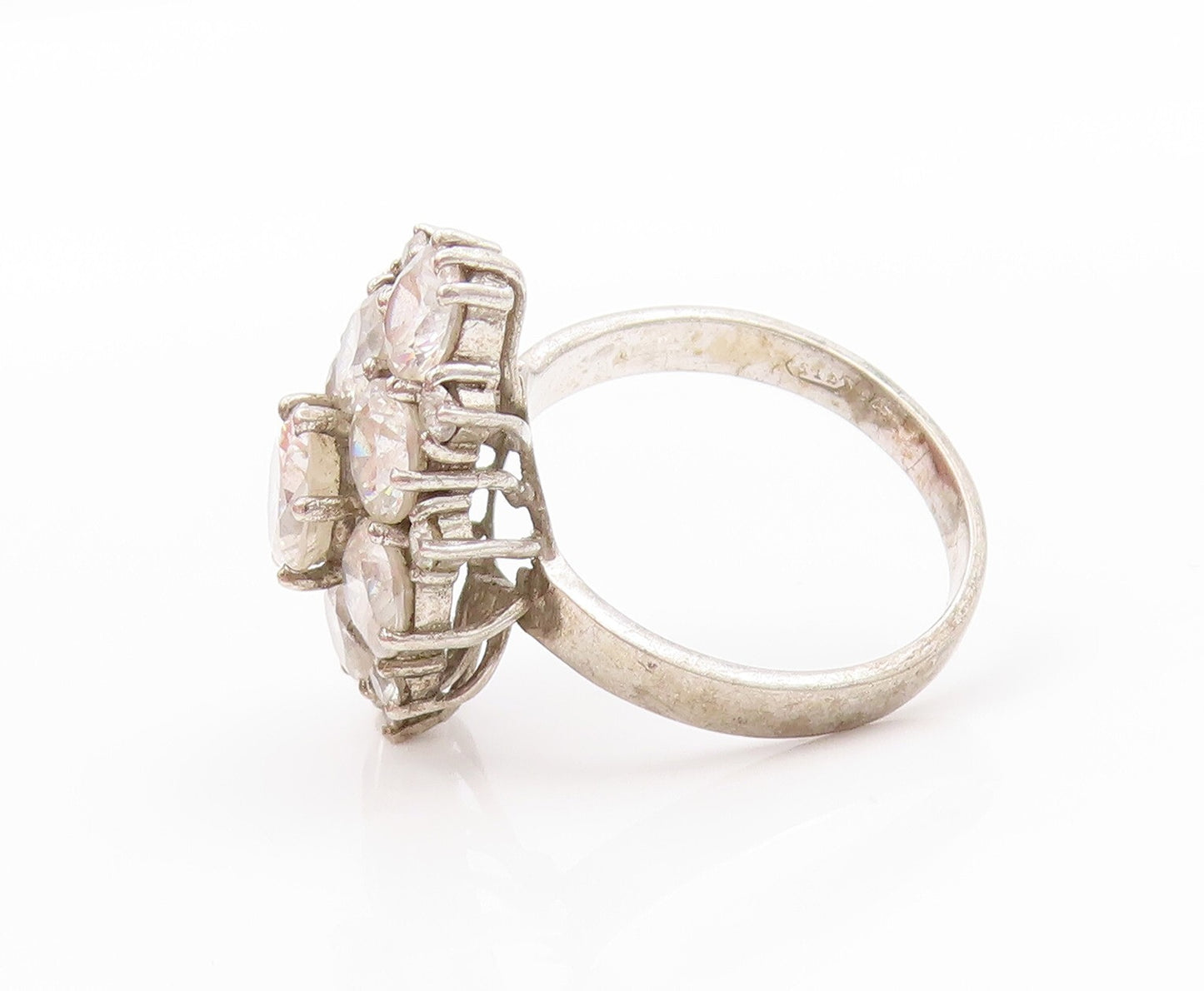 925 Sterling Silver Vintage Ring Designer Topaz Diamond Shape Inlay SZ 8 RG31943