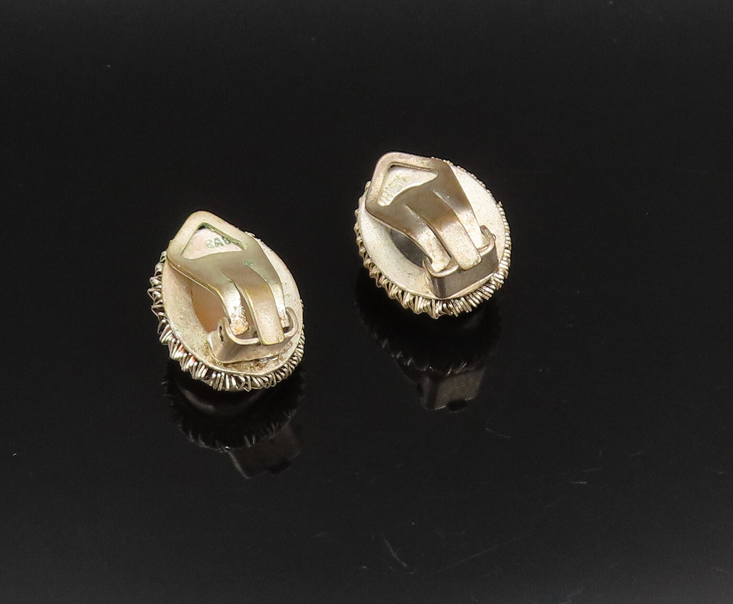 EUROPEAN 925 Silver  Vintage Carved MOP Cameo Non Pierced Earrings  EG12139