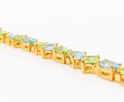 925 Sterling Silver Vintage Bracelet Gold Plated Blue Topaz & Peridot  BT10781