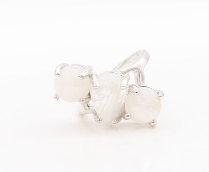 925 Sterling Silver Vintage Ring Designer Brutalist Moonstone  Sz 8  RG29491