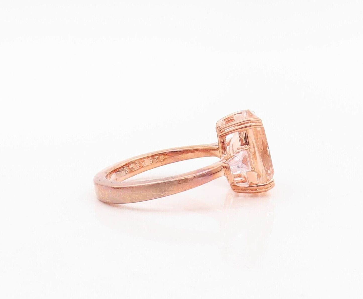 925 Sterling Silver Vintage Ring Rose Gold Plated Morganite & CZ  Sz 7.5 RG30174