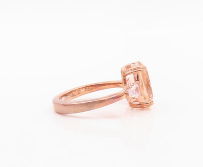 925 Sterling Silver Vintage Ring Rose Gold Plated Morganite & CZ  Sz 7.5 RG30174