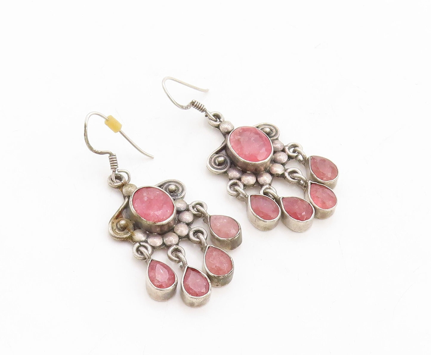 925 Sterling Silver Vintage Earrings Dark Tone Floral Carved Gemstone  EG13297