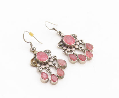 925 Sterling Silver Vintage Earrings Dark Tone Floral Carved Gemstone  EG13297