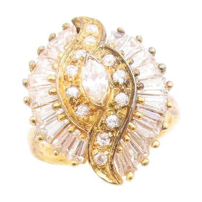925 Sterling Silver Vintage Ring Gold Plated Marquise Cut CZ Band  Sz 7  RG33828
