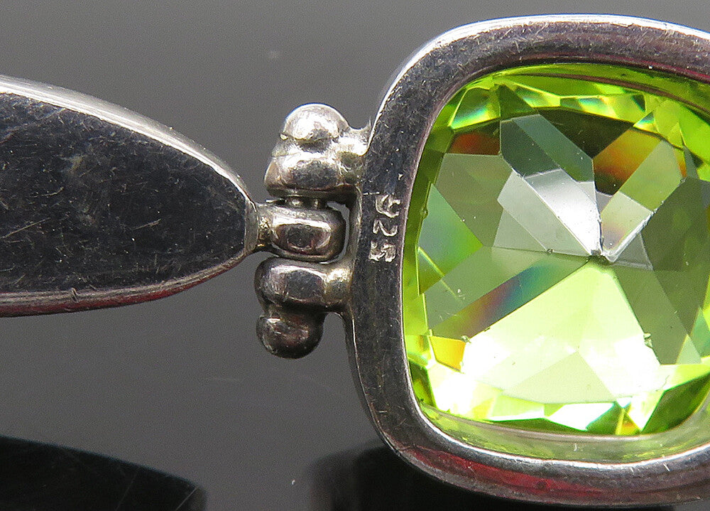925 Sterling Silver  Vintage Peridot Circle Pattern Chain Bracelet  BT8398