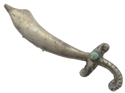 MEXICO 925 Sterling Silver  Vintage Antique Turquoise Sword Brooch Pin  BP4317