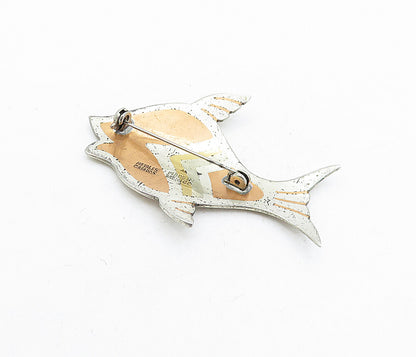 MEXICO 925 Sterling Silver  Vintage Three Tone Fish Motif Brooch Pin  BP1954