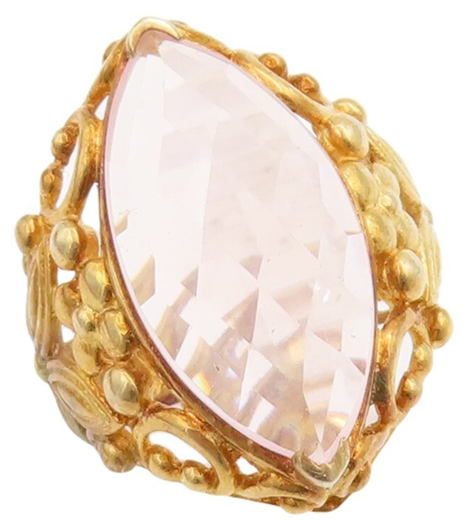 925 Sterling Silver Vintage Ring Gold Plated Floral Carved Gemstone Sz 7 RG30722