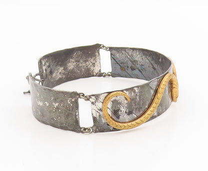 925 Sterling Silver Vintage Bracelet Two Tone Carved Serpentine Cuff  BT11576
