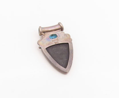 925 Sterling Silver Vintage Pendant SAJEN Abalone & Blue Topaz Swirls  PT25151