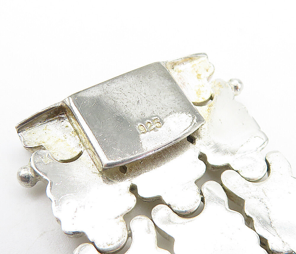 925 Sterling Silver Vintage Shiny Three Row Design Chain Bracelet BT2396