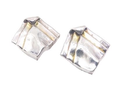 925 Sterling Silver  Vintage Modernist Sculpted Hollow Drop Earrings  EG6185