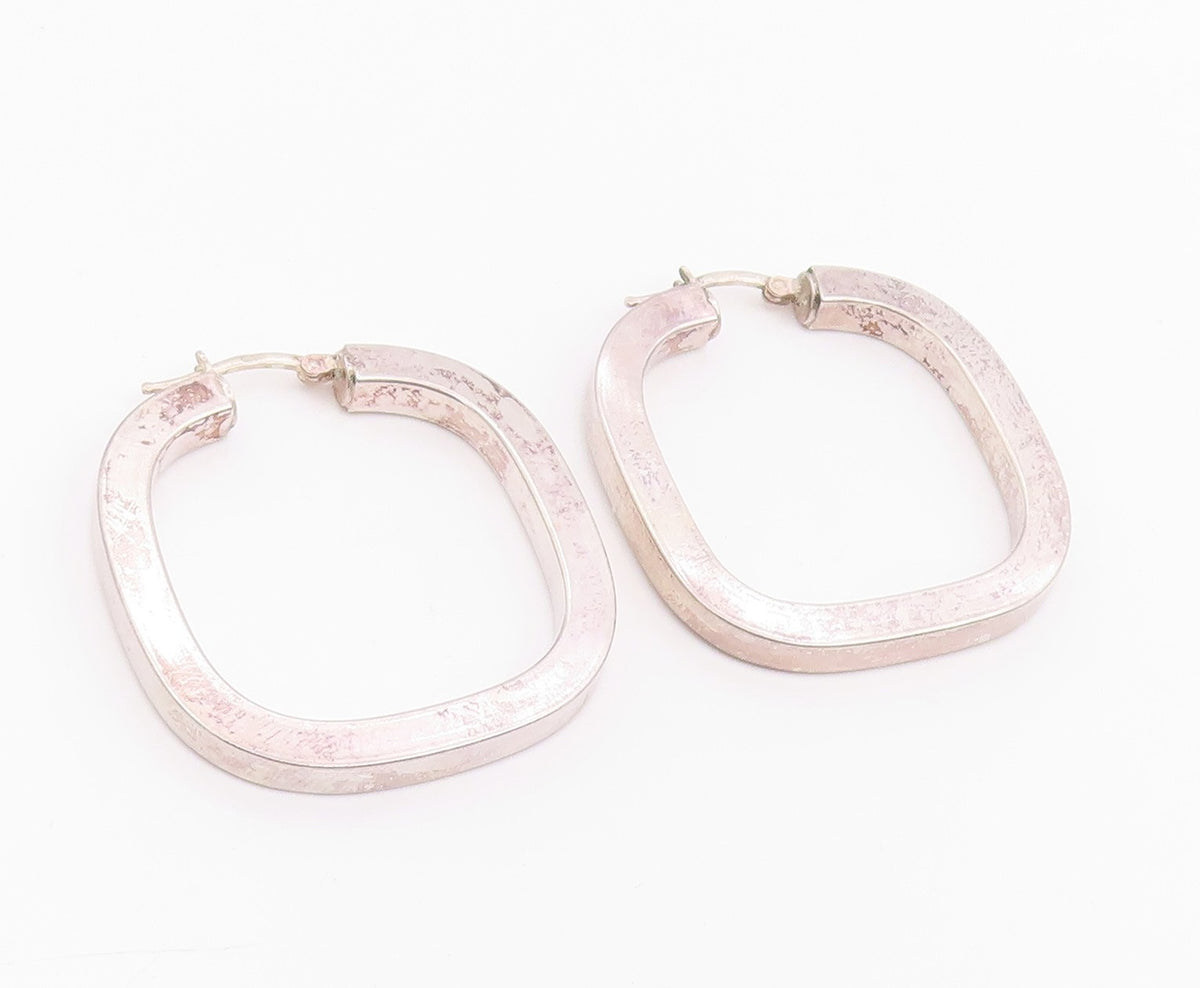 925 Sterling Silver Vintage Earrings Minimalist Geometric Square Hoops  EG14255