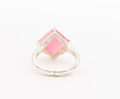 925 Sterling Silver Vintage Ring Square Cut Pink Moonstone  Sz 9.5  RG28983