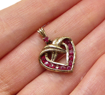 Gold Over 925 Sterling Silver Round Cut Ruby Love Heart Drop Pendant PT2170
