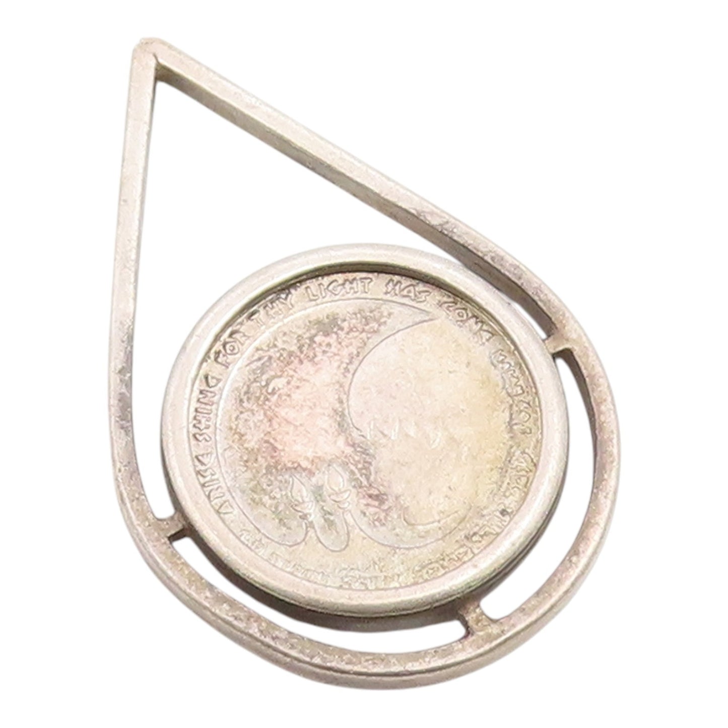 925 Sterling Silver Vintage Pendant Israel Coin Open Teardrop Charm  PT25999