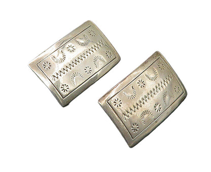 925 Sterling Silver  Vintage Shiny Etched Pattern Square Drop Earrings EG10915