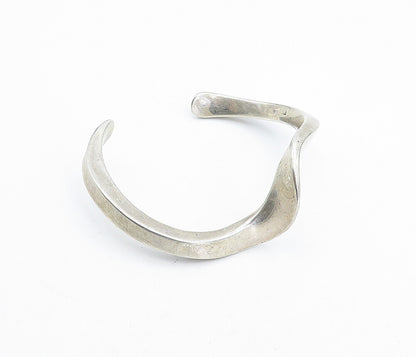 925 Sterling Silver  Vintage Wavy Swirl Designed Smooth Cuff Bracelet  BT1482