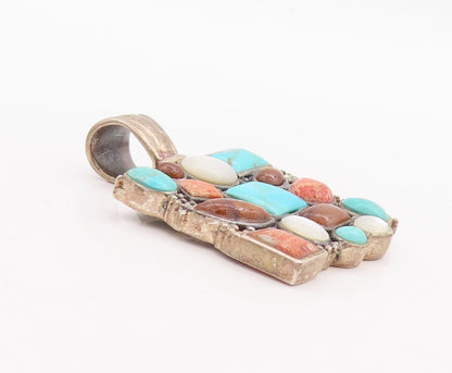 925 Sterling Silver Vintage Pendant Large Square Multi Stone Multi Shape PT23338