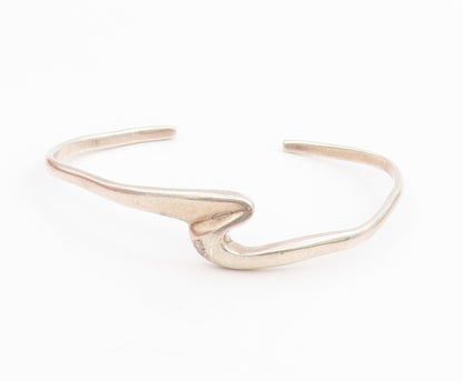 925 Sterling Silver Vintage Bracelet Modernist Solid Curvy Wave Cuff  BT11639