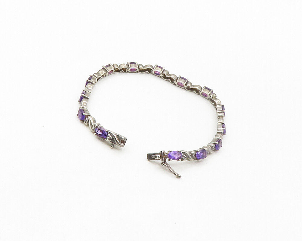 925 Sterling Silver  Vintage Amethyst & Dark Tone Swirl Chain Bracelet  BT6725
