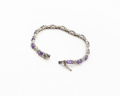 925 Sterling Silver  Vintage Amethyst & Dark Tone Swirl Chain Bracelet  BT6725