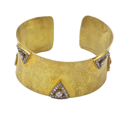 925 Sterling Silver  Vintage Cubic Zirconia Gold Plated Cuff Bracelet  BT6641